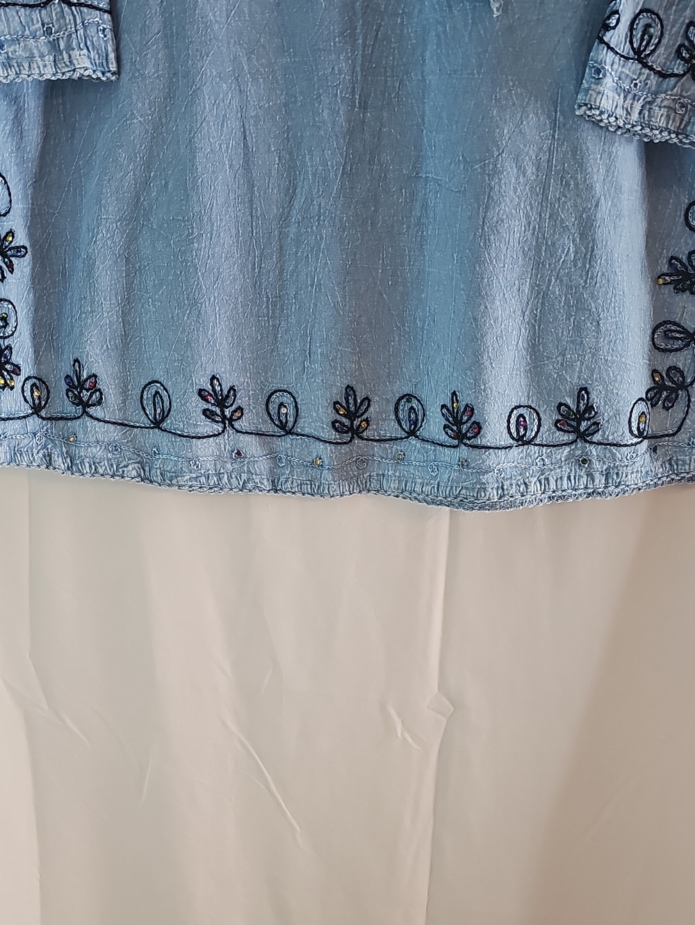 Boho Shoe Shock 100% Cotton Light Blue Embroidered Lace-Up Tunic Dress - Picture 4 of 8